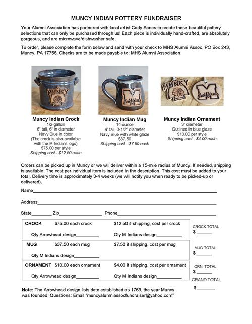 Muncy Indian Pottery Fundraiser Form